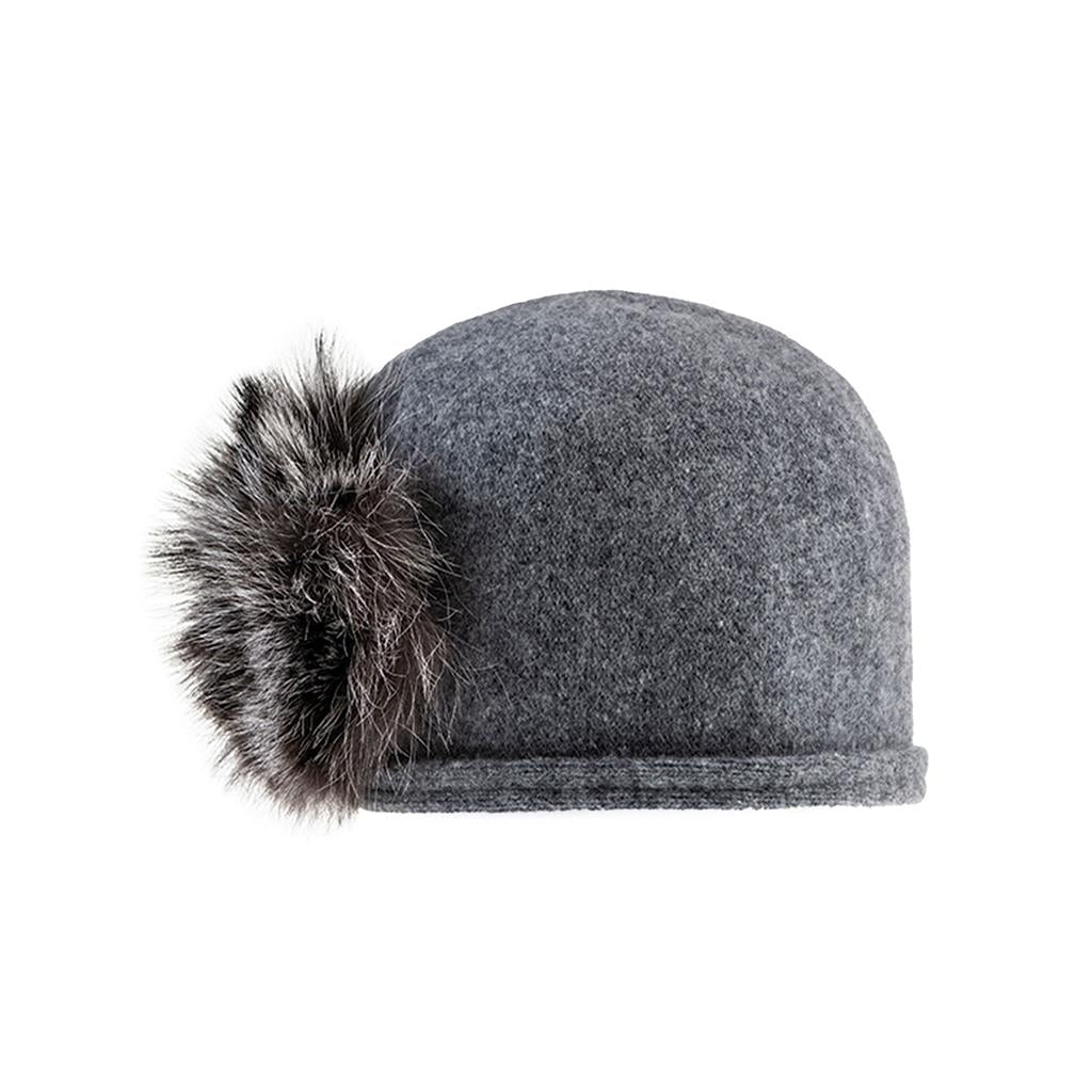 Cici Ladies Beanie with Upcycled Fur Pom (Various Colours)