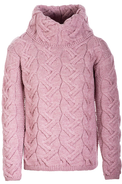 Chunky Cable Cowl Sweater Pink Front View