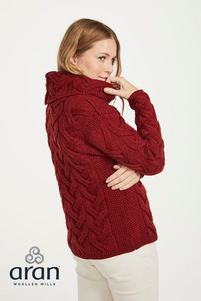 Chunky Cable Cowl Sweater Red on Model