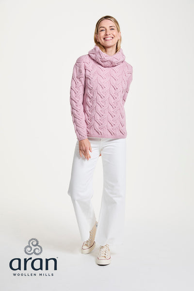 Chunky Cable Cowl Sweater Pink on Model