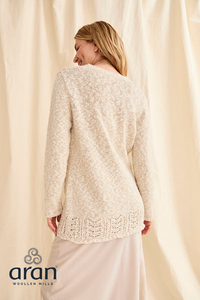 Eriu Cotton-Linen Long Line Cardigan - Cream and showing backside view.