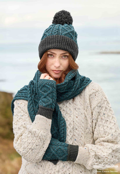 Two Tone Diamond Mittens, on model