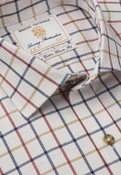 Regular Fit Ecru Tattersall Check Cotton Shirt