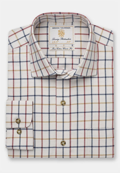 Regular Fit Ecru Tattersall Check Cotton Shirt