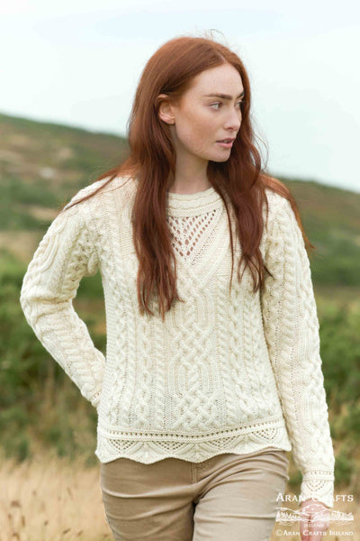 Ladies Scallop Lace Streedagh Sweater in the Natural Colour