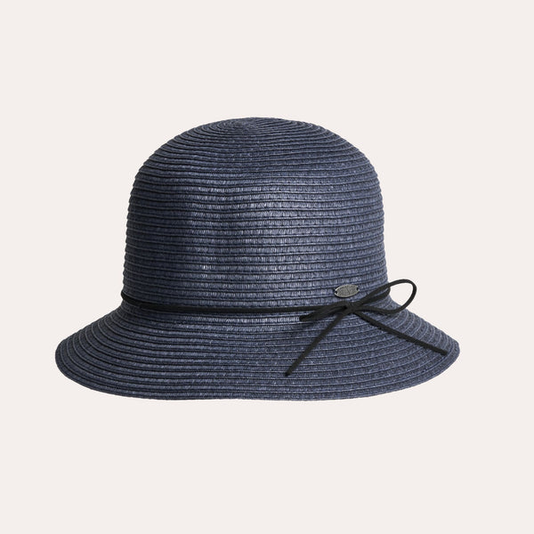 Olga Cloche Hat in Paper Straw shown in Navy Colour