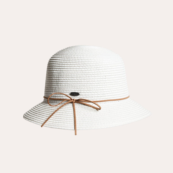 Olga Cloche Hat in Paper Straw shown in white