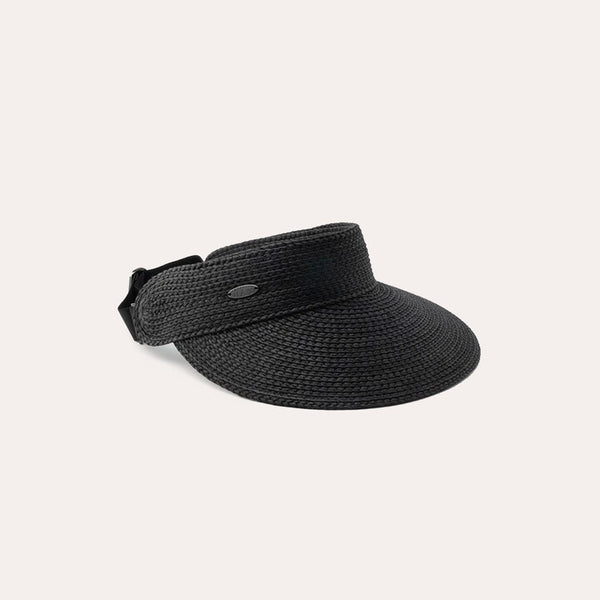 Black Venicia visor hat on a light gray background