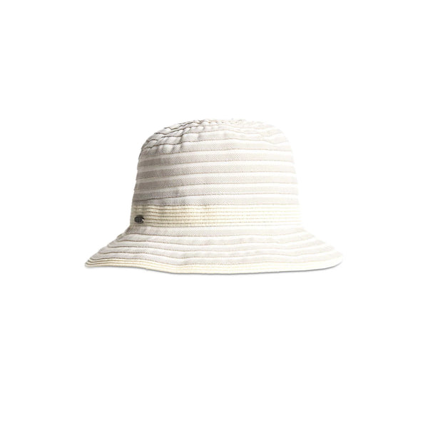 Clairine Ribbon Cloche Hat with Straw Band in Beige
