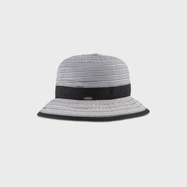 Clairine Ribbon Cloche Hat with Straw Band in Black