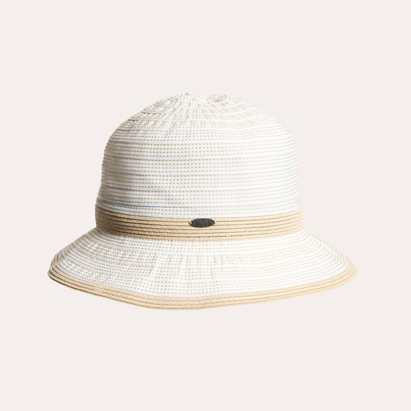 Clairine Ribbon Cloche Hat with Straw Band in Natural Mix Colour