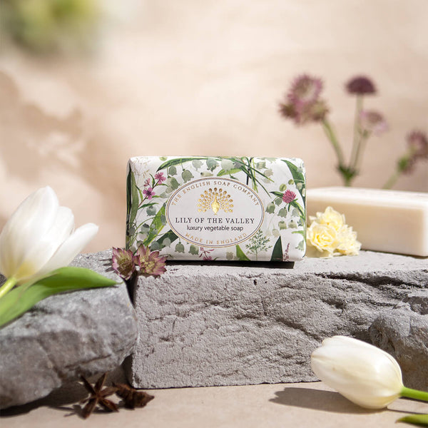 Heritage Lily of the Valley Soap with background scene