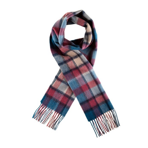 Ashley Blue Pink Check Lambswool Scarf
