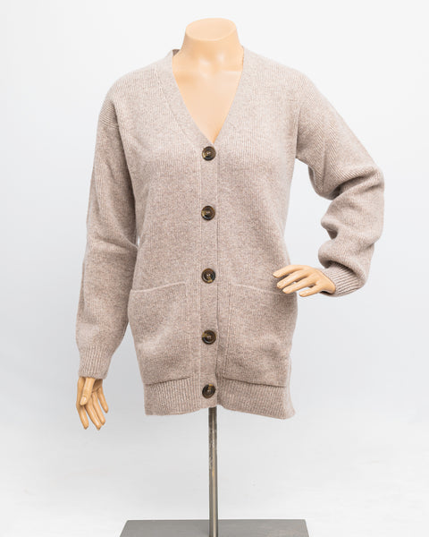 Ladies Lambswool Vee Neck Ribbed Cardigan with Pockets