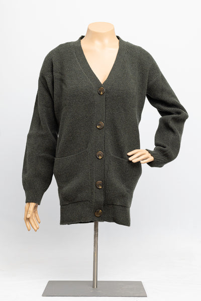 Ladies Lambswool Vee Neck Ribbed Cardigan with Pockets