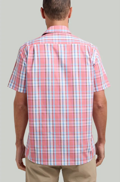 DTLS1263 Red Classic Check Short Sleeve Shirt Rear View on Model