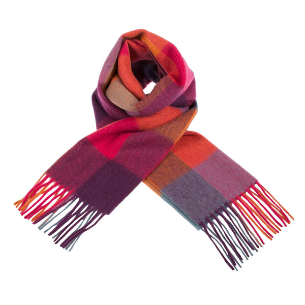 Lambswool Scarf in Orange Pink Check