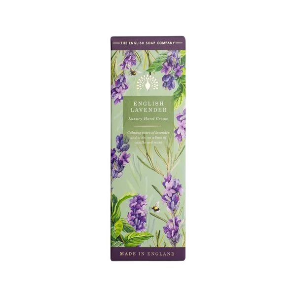 Packaging of English Lavender hand cream from The English Soap Company on a white background