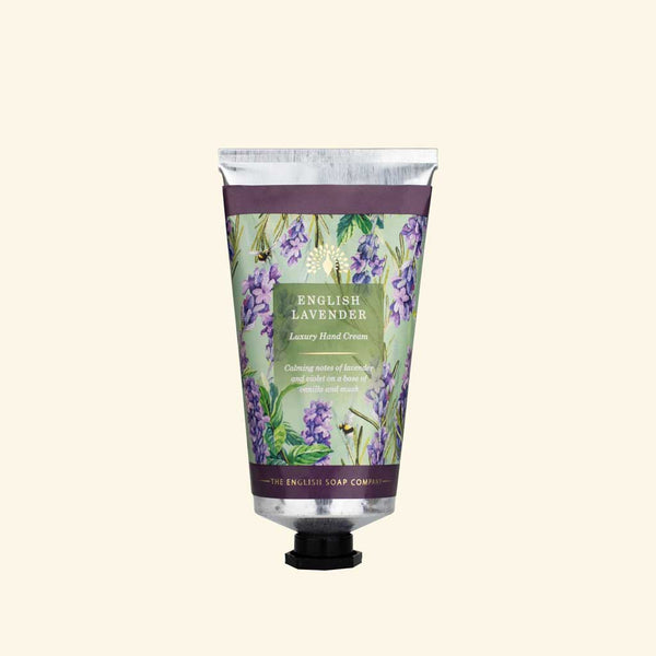 Hand cream with English lavender design on a white background