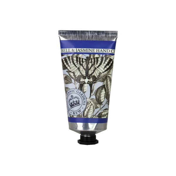 Bluebell & Jasmine hand cream tube with floral design on a white background