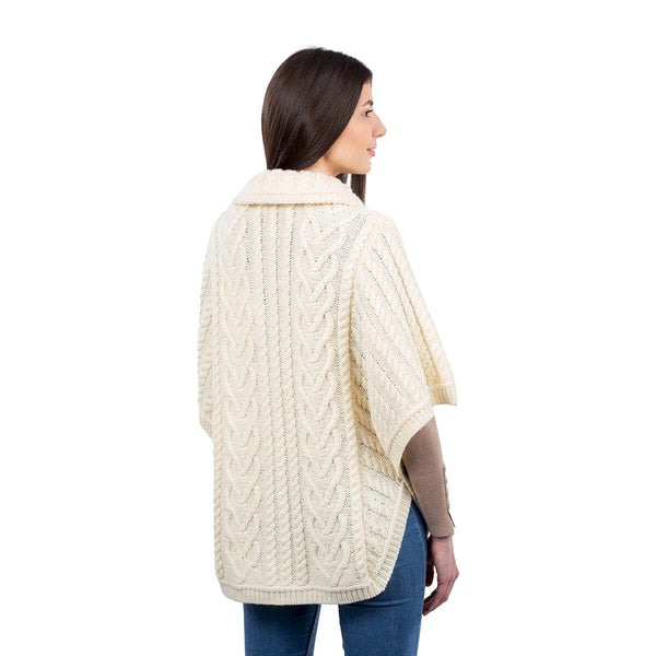 Funnel Neck Poncho in Natural - 100& back view, on model