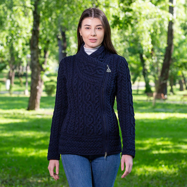 Cable Side Zip Cardigan 100% Merino Wool