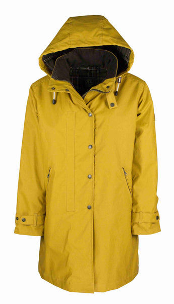 Ladies Brighton Washwax Parka in Mustard - 100% Cotton, Machine Washable Parka, on white background