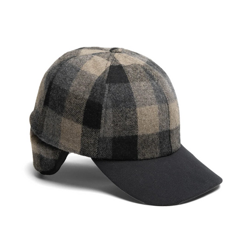 Plaid Ballcap with Solid Cotton Visor and Earflaps