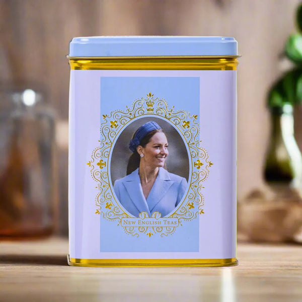 Decorative blue themed tea tin with a portrait of the Princess of Wales 