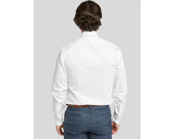 White Non-Iron Pure Cotton Twill Long Sleeved Shirt