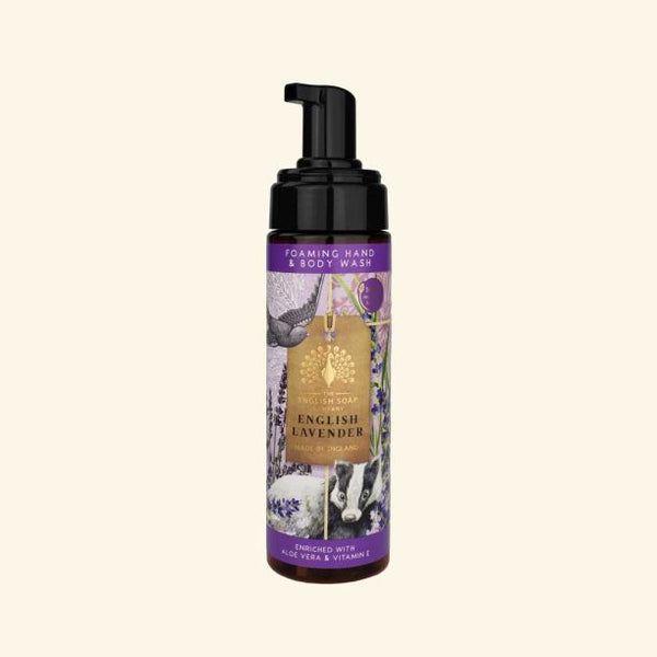 Foaming Hand and Body Wash Anniversary English Lavender image of bottle with lid off