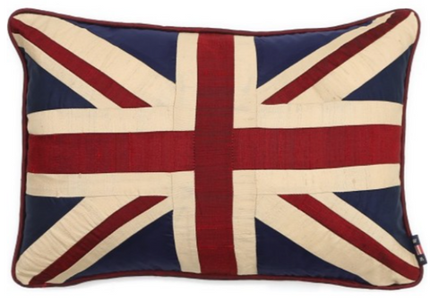 Union Jack Vintage Silk Couch Cushion 12 x 18 inches