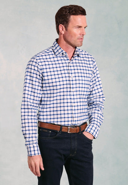 Regular Fit Navy Check Oxford Cotton Shirt