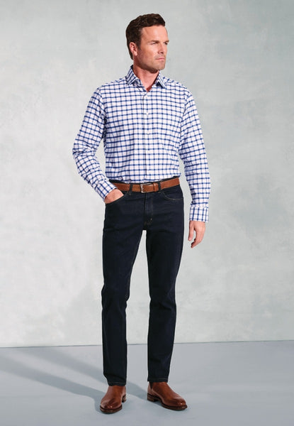 Regular Fit Navy Check Oxford Cotton Shirt