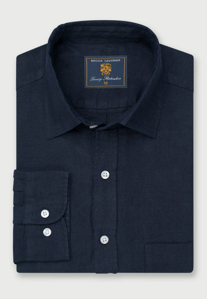 Image of folded Regular Fit Navy Pure Linen Shirt Navy