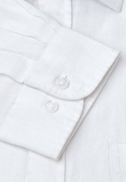 Regular Fit White Pure Linen Shirt