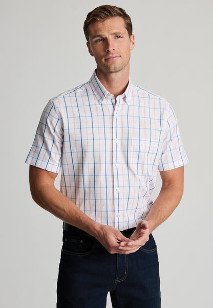 Model wearing Pink Tattersal short sleeved shirt 4738A.