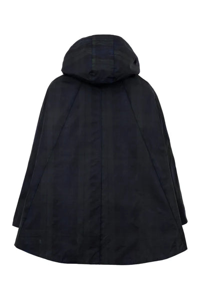 Ladies Dublin Tartan Wax Hooded Cape in Blackwatch Tartan - back view, on white background