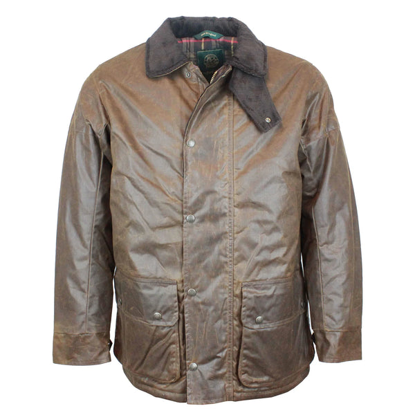 Men's Padded Wax Antique Coat in Caramel - 100% Wax Cotton Coat with pockets, on white background