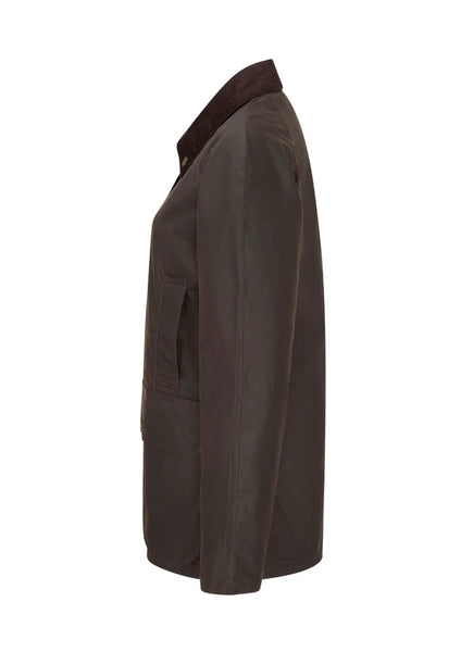  Ladies Countrygirl Waxed Jacket in Brown - side view, on white background