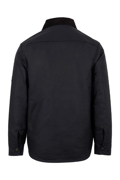 Men's Piti Wax Overshirt in Navy - Waxed Cotton Overshirt back view, on white background
