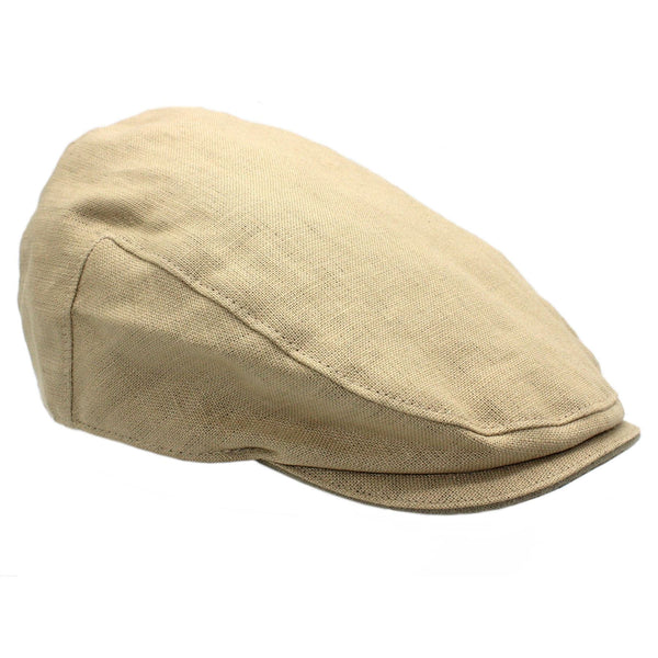 Image of a wheat coloured Irish Linen Cap with white background.