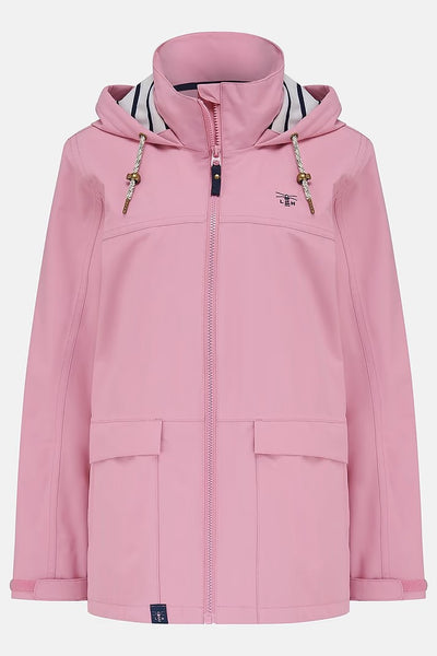 Pink Lighthouse Beachcomber jacket with a hood on a white background