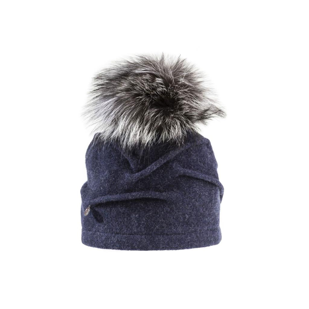 Clareta Ladies Beanie with Upcycled Fur Pom (Various Colours)