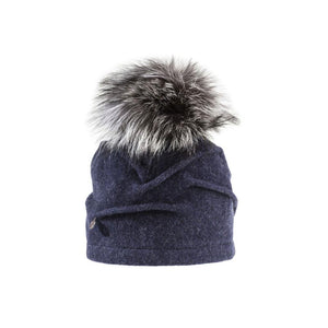 Clareta Ladies Beanie with Upcycled Fur Pom (Various Colours)