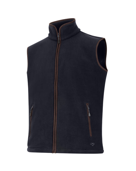 Woodhall Fleece Gilet in soft black on white background