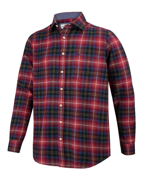 Hoggs of Fife Pitmedden Long Sleeved Flannel Shirt Rust Colour