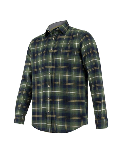 Hoggs of Fife Pitmedden Long Sleeved Flannel Shirt Green Check Colour