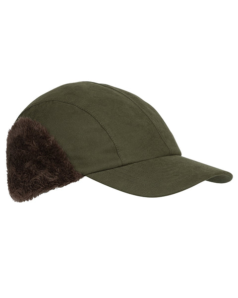 Side view with earflaps up of the Kincraig waterproof Hoggs of Fife Hunting Cap One Size