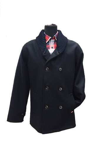 Double Breasted Blue Reiss Brody Fur Collar Coat Men - Jackets Masters